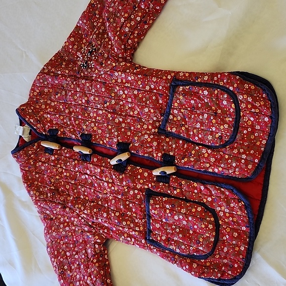 Vintage Girls Tang Suit Quilted Red Floral Jacket Toggle Closure Mandarin Collar - Picture 1 of 9